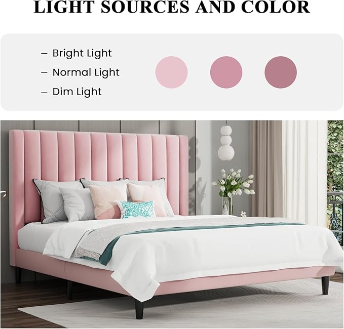 SHA CERLIN King Bed Frame/Velvet Upholstered Platform Bed Frame - Image 3