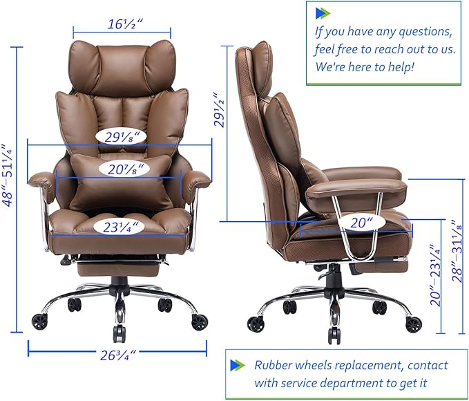 Efomao Big and Tall Office Chair 400lbs – High Back PU Leather Executive Chair - Image 2