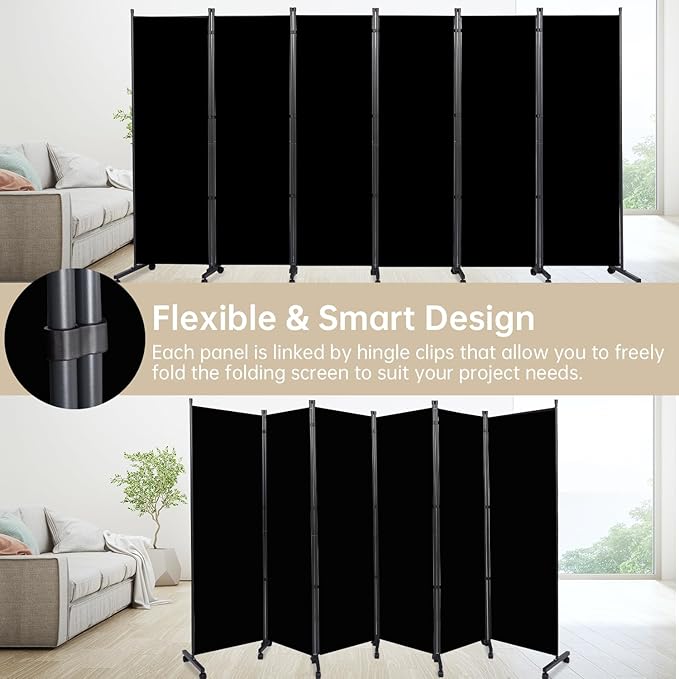 Room Divider 6 Panel Room Dividers/Wheels, Fabric Room Divider Panel - Image 5