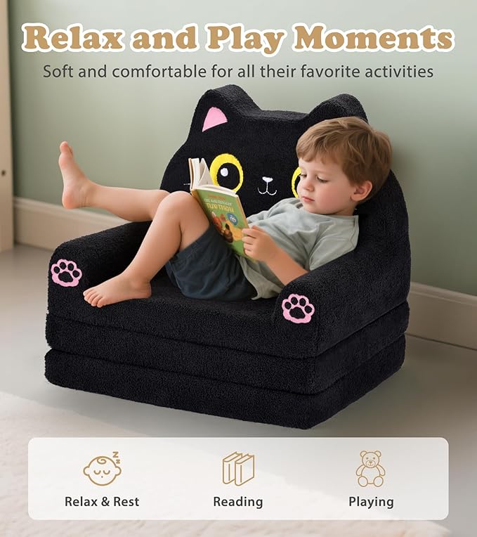 Kids Couch, 2-in-1 Soft Toddler Couch Fold Out - Image 4