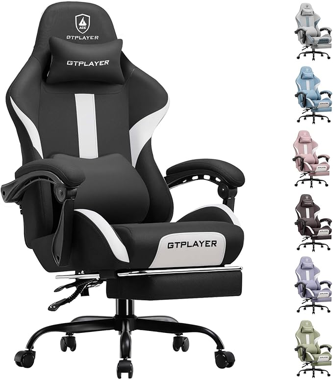 GTRACING Gaming Chair with Foot Rest & Pocket Spring Cushion, Breathable Fabric by GtracingDirect