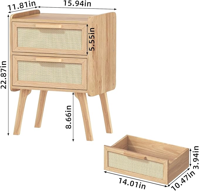 Lerliuo Rattan Nightstands Set of 2, Boho Night Stand - Image 3