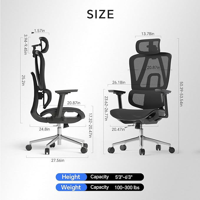 Ergonomic Office Chair with 3D Lumbar Support/Headrest/Armrest/, Mesh Executive - Image 2