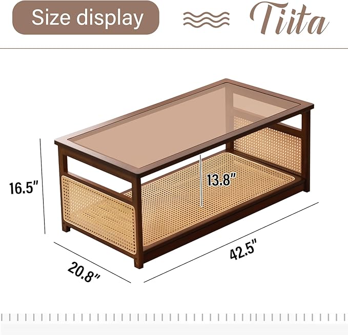 Tiita Coffee Tables for Living Room，Mid Century Modern Storage 2-Tier Coffee - Image 3