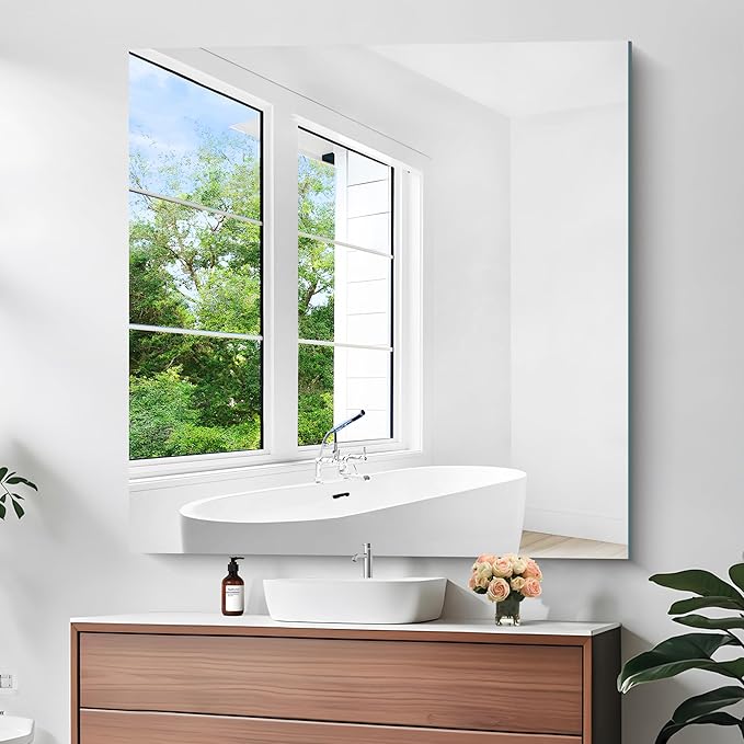 KOCUUY Large Frameless Mirror, 48x48 Inch Square Bathroom Vanity Mirror - Image 4