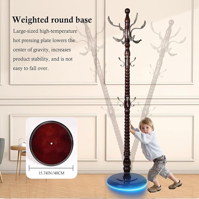 Coat Rack Stand, Solid Wooden Coat Tree - Image 3