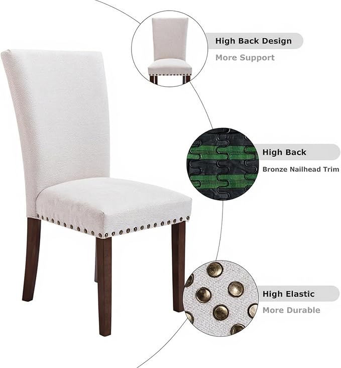 Set of 2 Beige Upholstered Dining Chairs – Farmhouse Kitchen Chairs - Image 4