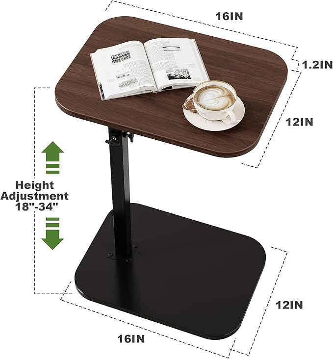 C Shaped End Table for Couch, Adjustable Height Couch Side Table, Horizontal - Image 3