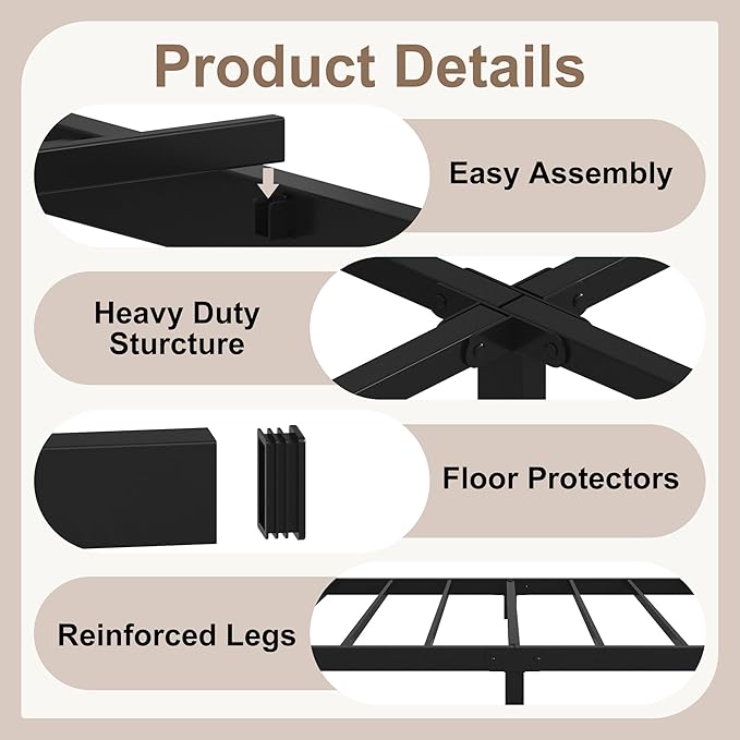 5 Inch Low Queen Bed Frame, Heavy Duty Bed Frame Queen Size Low Profile - Image 5