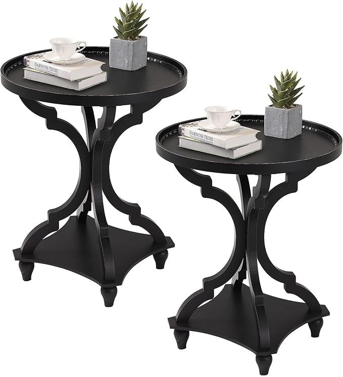 Wnutrees Farmhouse Round Accent End Table, Rustic Side Table Nightstands by Wnutrees