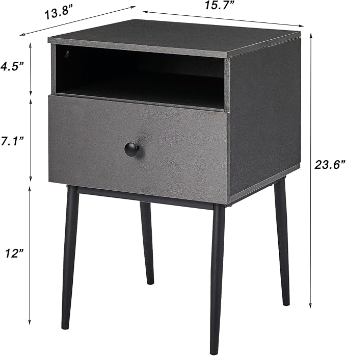 VECELO Modern Wood Night Stand, Square End Table Side Table - Image 3