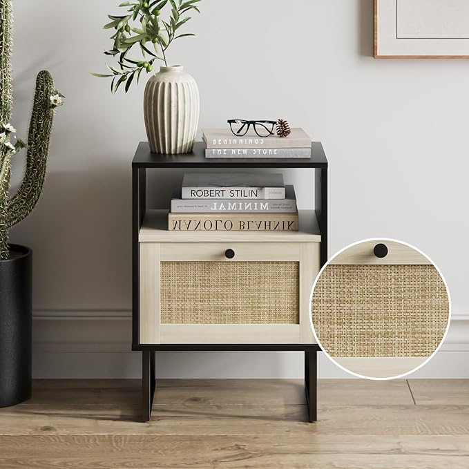 Masupu Boho Night Stand, Small Rattan Side Table, Wood Nightstand - Image 7