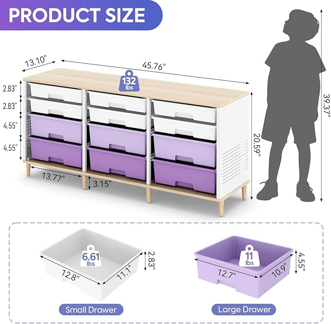 12-Drawer Storage Cabinet with Wooden Tabletop, Versatile Cube Storage - Image 3