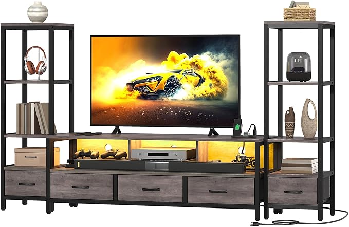 DWVO Entertainment Center with Bookshelves, LED TV Stand by DWVO