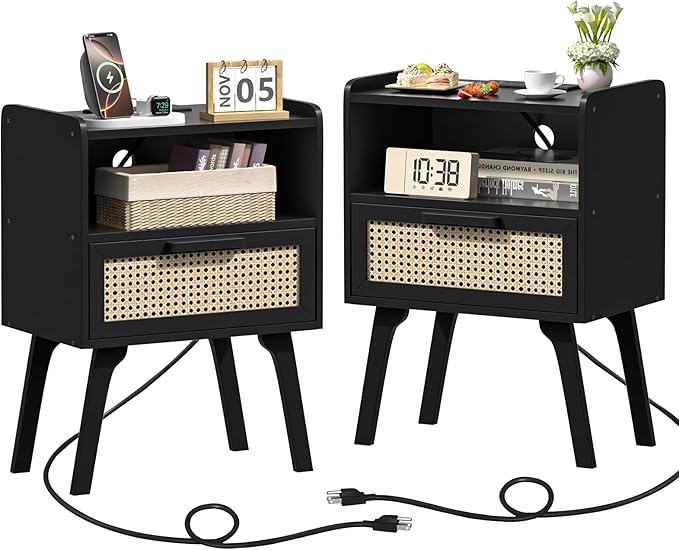 Lerliuo Rattan Nightstands Set of 2 by Lerliuo