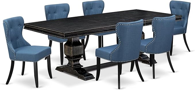 LKSI7-SBB-21-7-Piece Modern Dining Set Consists of a Mid Century Table and 6 - Image 2