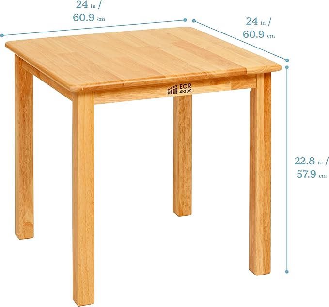 ECR4Kids 24in x 24in Hardwood Table and Chair Set, 12in Seat Height, Kids - Image 2