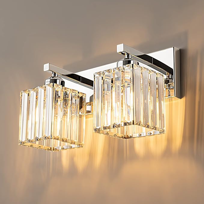 Modern Bathroom Vanity Light 2-Lights Chrome Crystal Bathroom Wall Light Vanity by FDPBY