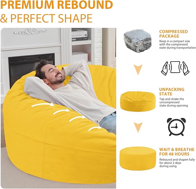 6FT Bean Bag Chair, Large Bean Bag Chairs - Image 6
