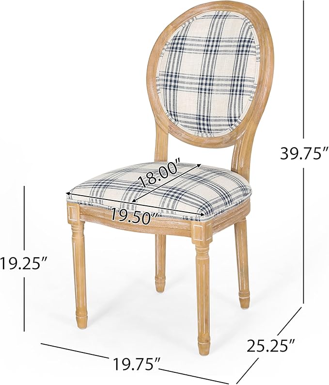 Christopher Knight Home Phinnaeus Dining Chair Set, Dark Blue Plaid + Natural - Image 3