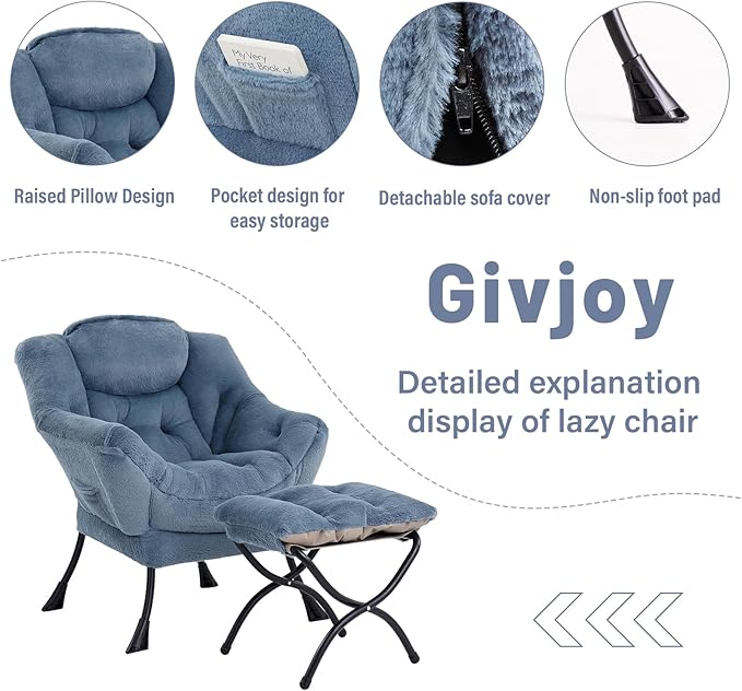 Cozy Lazy Chair and Ottoman, Large Contemporary Accent Lounge Chair Set - Image 4