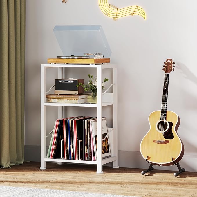 Hosfais 3 Tier Record Player Stand, Retro Vinyl Record Storage End Table - Image 6