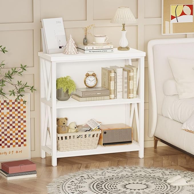 FATORRI Small Bookshelf for Small Space, Short Rustic Low Bookcase, Modern Wood - Image 6