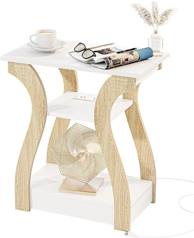 End Table with Charging Station, Side Table with USB Ports and Outlets by FROMJBEST