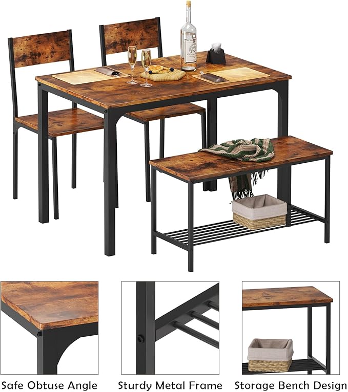 soges 4 Person Dining Table Set, 43.3inch Kitchen Table Set - Image 4