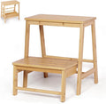 Bamboo Folding Climbing Step Stool, 2 Step Ladder Multi-Functional Stair Chair by briteman