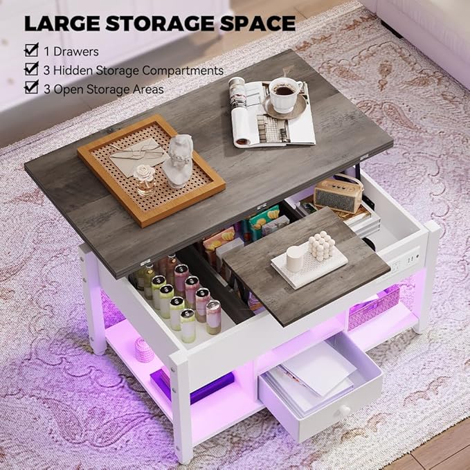 YITAHOME 4-in-1 Lift Top Coffee Table - Image 4