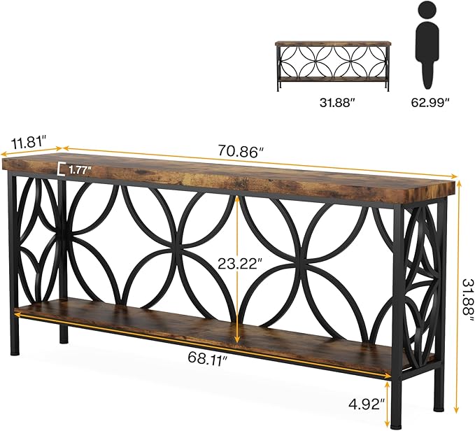 LITTLE TREE Sofa Table, 70.9 Inch Industrial Behind Couch Table - Image 3