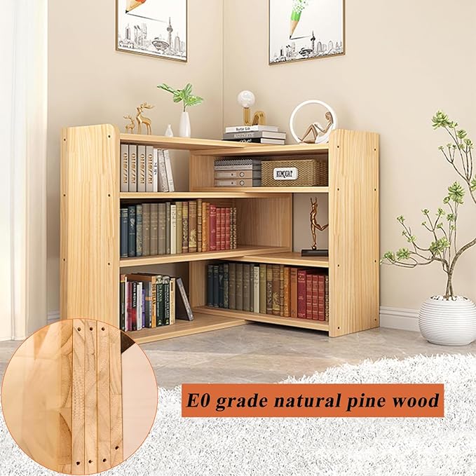 Wooden Extendable Bookcase, Open Low Bookshelf, 4-Shelf Storage Unit, - Image 4