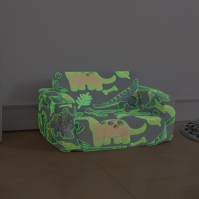 Foldable Kids Sofa Extra Wide for 2 Seats, Soft Kids Fold Out Couch Glow in The - Image 2