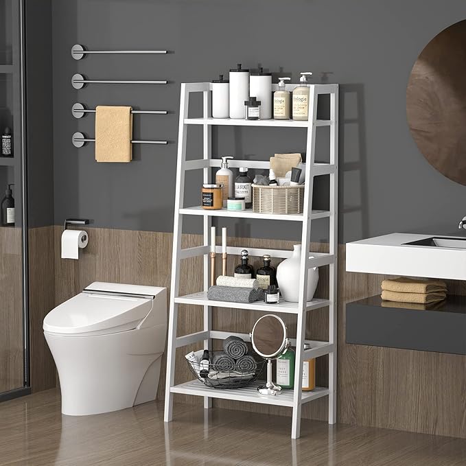 Homykic Bamboo White Bookshelf 4-Tier Ladder Shelf, 49.2” Freestanding Open - Image 6