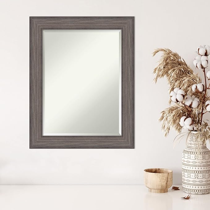 Amanti Art Grey Wall Mirror 29x23 Country Barnwood Rectangle Bathroom Mirror - Image 5
