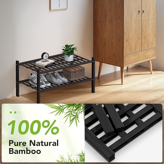 Haddockway Large 2 Tier Bamboo Shoe Rack Storage Organizer, Small Space - Image 5