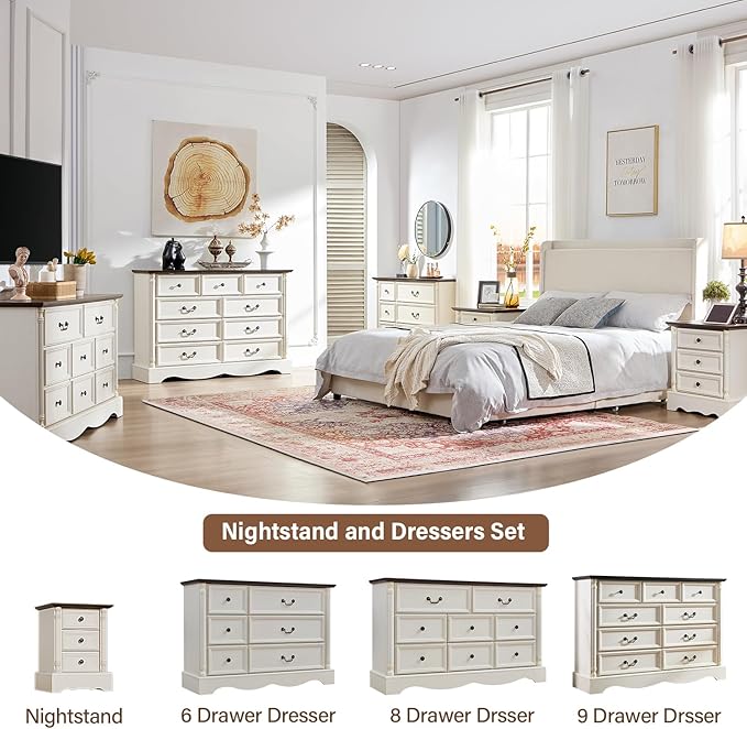 Nightstand with 3 Drawers, Rustic Night Stand 18' Wide Side Table with Storage - Image 3