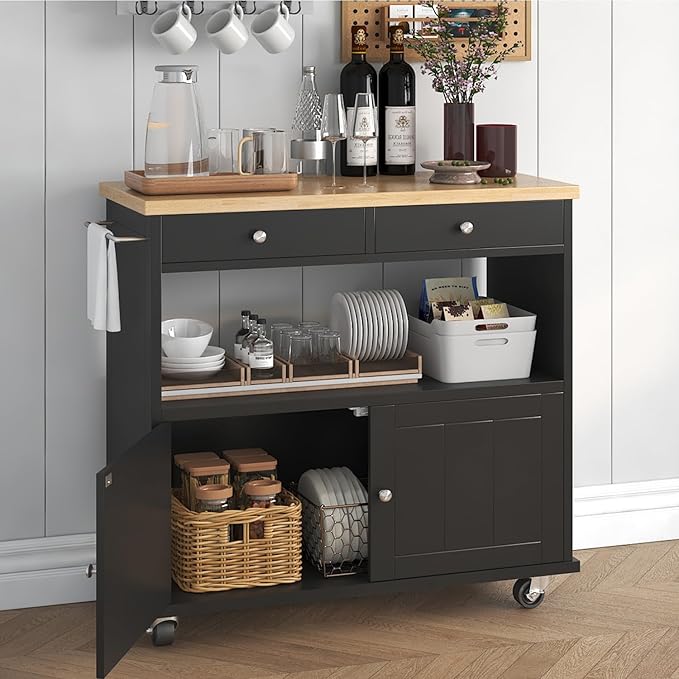 Rolling Kitchen Island with Storage Cabinet, 35.4'' Width Kitchen Cart - Image 2