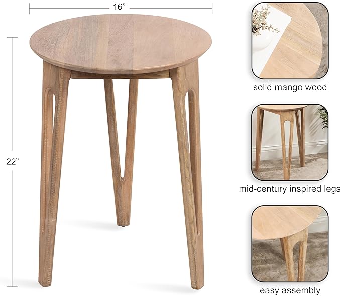 Kate and Laurel Kershaw Modern Round Side Table, Natural Wood, Transitional - Image 3