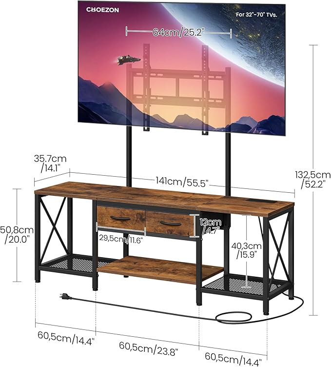 TV Stand with Mount, Power Outlet and LED Light, Entertainment Center, - Image 2