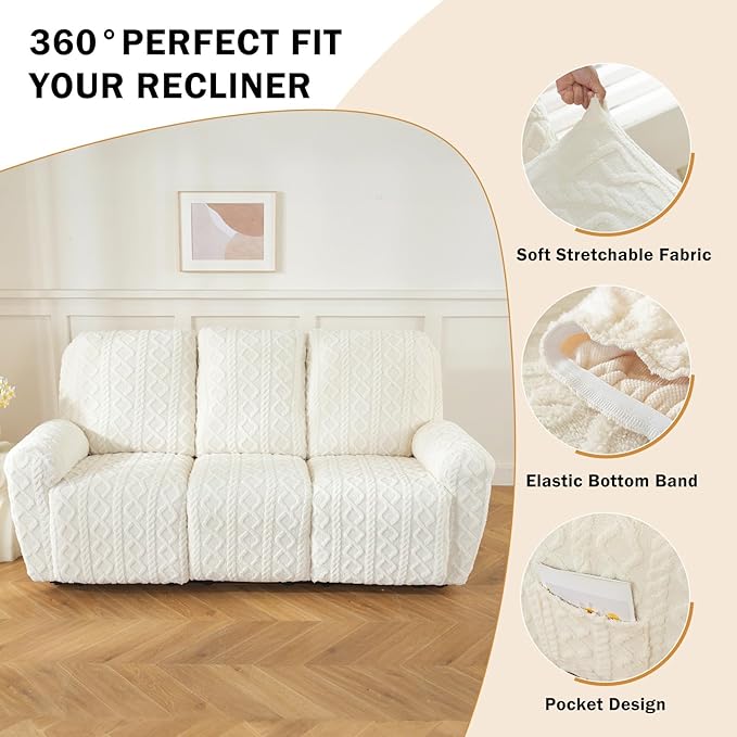 vctops 8 Pieces Geometric Jacquard Plush Recliner Sofa Covers Soft Fuzzy Fluffy - Image 4