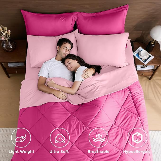 HEVUMYI Hot Pink & Baby Pink Cali-King Comforter Set - Image 2