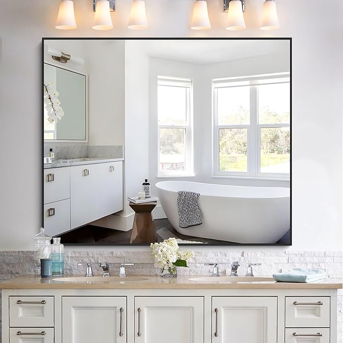 KOCUUY Black Bathroom Mirror, Living Room, Hang Horizontal/Vertical - Image 3