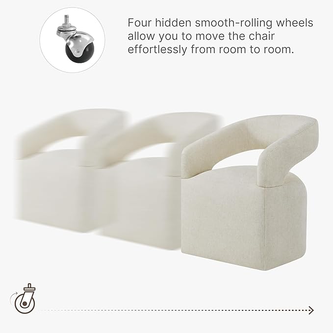 Upholstered Dining Chairs with Removable Casters Barrel Side Armchair with - Image 4