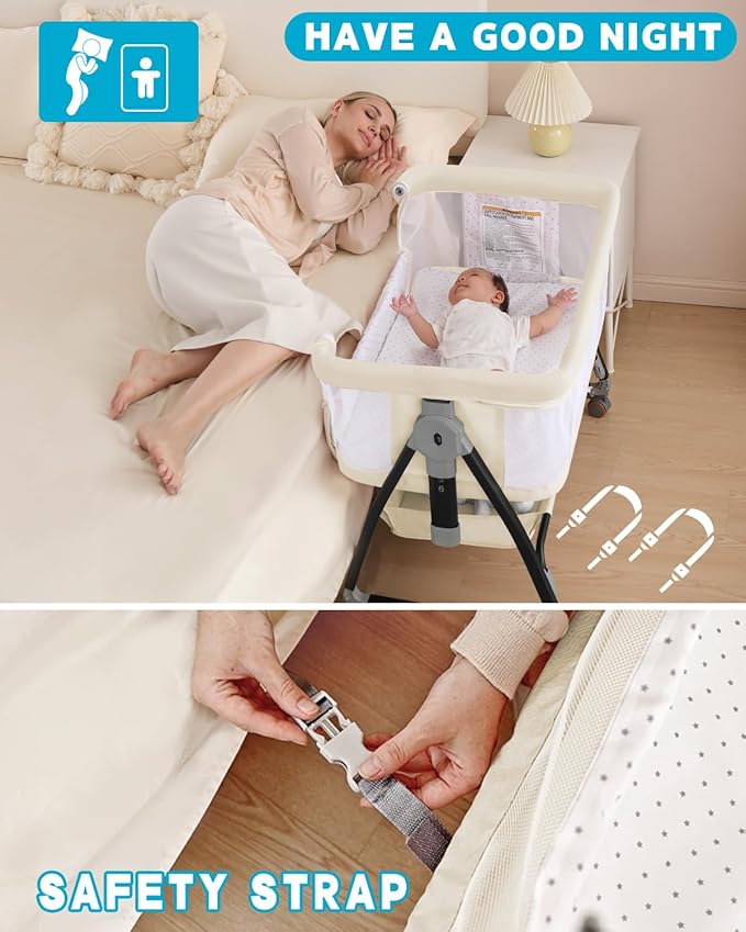 3 in 1 Baby Bassine Crib with Breathable Mesh, Bassinet Bedside Sleeper with - Image 5