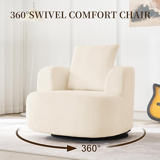 Furnimart 360° Swivel Barrel Accent Chair Set of 2, Round Upholstered Comfy - Image 4