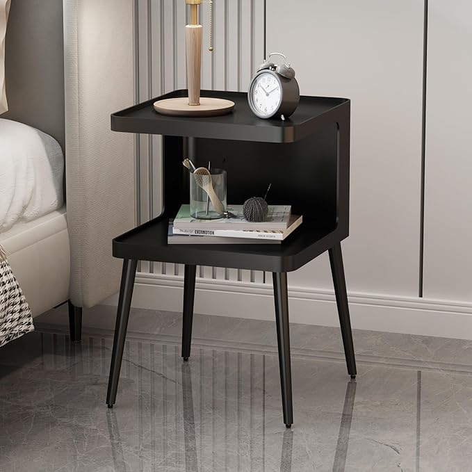Black Modern Side Table, 2 Tier Small End Tables Bedroom, Metal Side Tables - Image 5