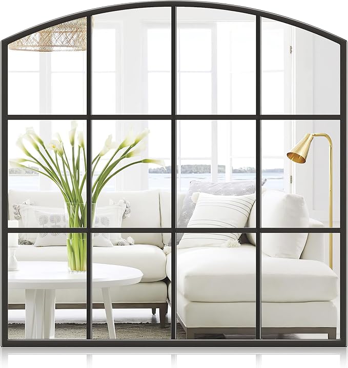 Window Pane Black Mirror, Large Arch Grid Mirror - Image 7