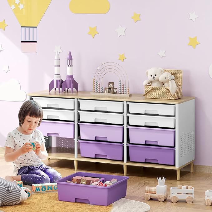 12-Drawer Storage Cabinet with Wooden Tabletop, Versatile Cube Storage - Image 7